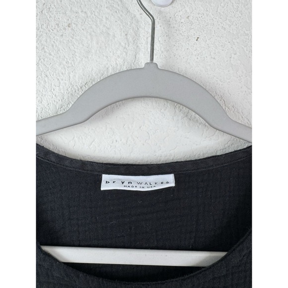 Bryn Walker Crinkle Gauze Tunic Top Women's XS Black Pockets USA Lagenlook - Picture 4 of 6